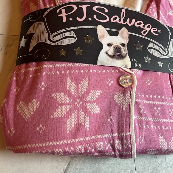 Pj Salvage heart snowflake mauve link long sleeve pajama set bottom down top L - Picture 6 of 6